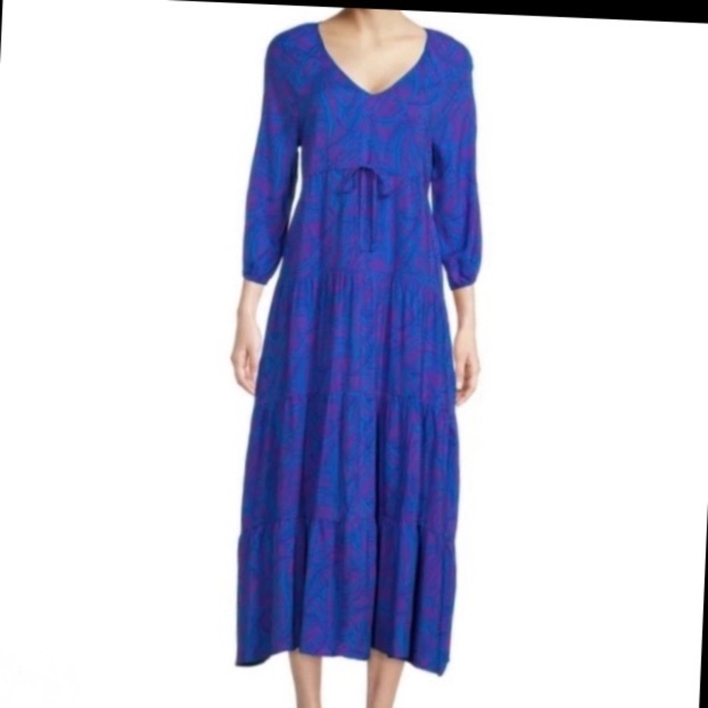 The Pioneer Woman blue/purple‎ patterned tiered maxi dress size L boho summer